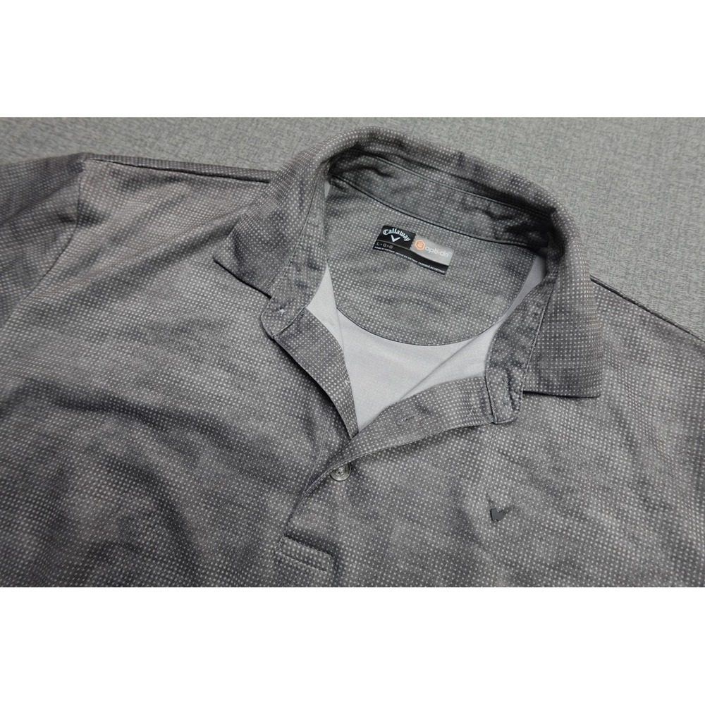 Callaway Opti-Dri Polo Mens Large Gray Geo Print Golf Moisture Wicking Shirt